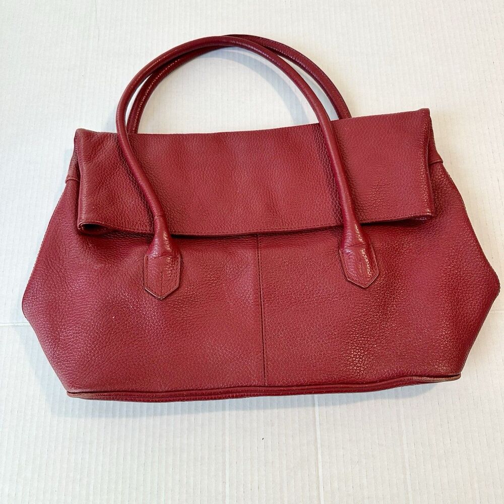 Red Barr + Barr Women Leather Flap Over Bag Tote Suede Interior Handbag